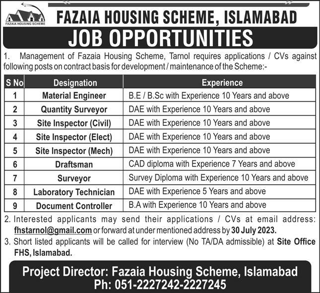 Fazaia Housing Scheme Engineering Islamabad Jobs 2023 New Vacancies